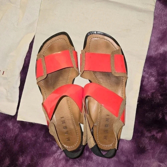 Marni Flat Sandals Fuoco Slingback Womens Shoe Size US 10.5 EU 40.5 - Picture 6 of 12